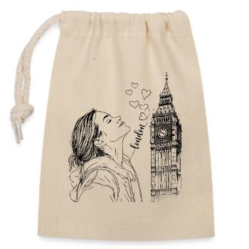 London Big Ben England Frau Herzen Line Art Kunst - Verschließbarer Geschenkbeutel aus Baumwolle (14x20cm) - Natur - Vorne