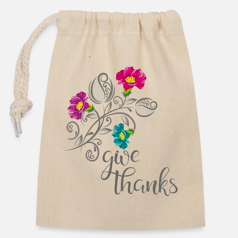 give thanks - Verschließbarer Geschenkbeutel aus Baumwolle (14x20cm) - Natur