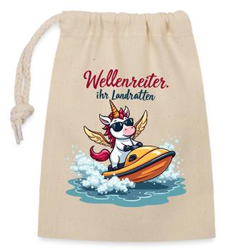 Surfeur Licorne - Sac cadeau en coton avec cordon (14 x 20 cm) - nature - Devant