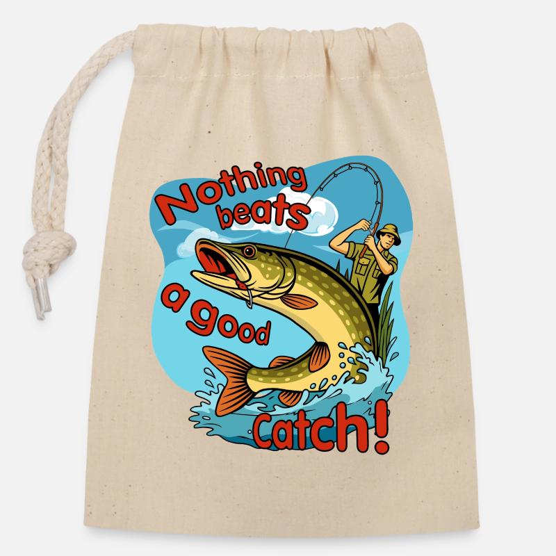 Rien ne vaut une bonne conception de pêche - Sac cadeau en coton avec cordon (14 x 20 cm) - nature