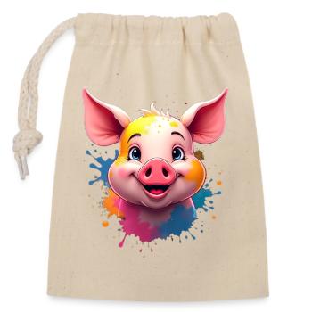 Jolie tête de cochon avec des touches de couleur - Sac cadeau en coton avec cordon (14 x 20 cm) - nature - Devant