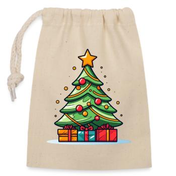 Arbre de Noël vibrant avec splendeur de cadeaux - Sac cadeau en coton avec cordon (14 x 20 cm) - nature - Devant