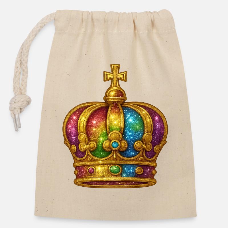 Goldene Krone mit Regenbogen-Effekt - Verschließbarer Geschenkbeutel aus Baumwolle (14x20cm) - Natur