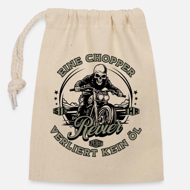 Moto motard chopper squelette - Sac cadeau en coton avec cordon (14 x 20 cm) - nature