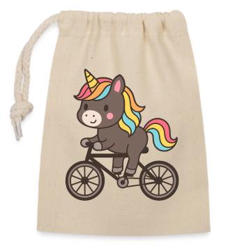 Licorne arc-en-ciel sur vélo - Sac cadeau en coton avec cordon (14 x 20 cm) - nature - Devant
