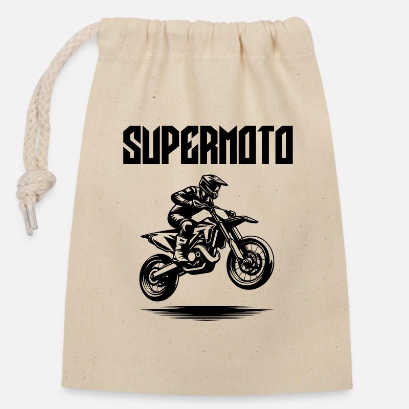 Supermoto Design - Verschließbarer Geschenkbeutel aus Baumwolle (14x20cm) - Natur