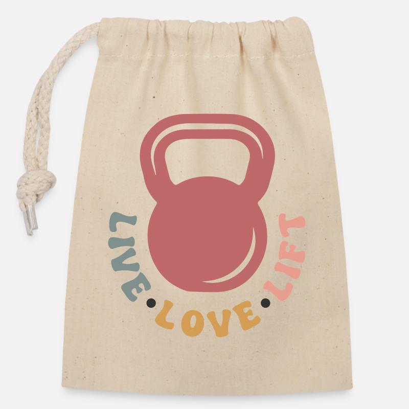 Kettlebell One Love - Verschließbarer Geschenkbeutel aus Baumwolle (14x20cm) - Natur