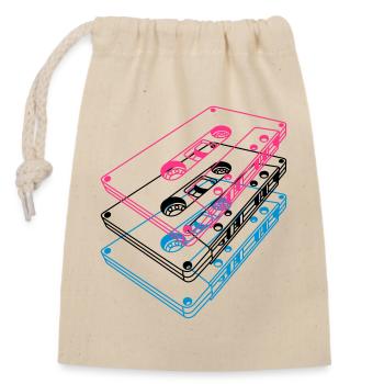 Kassetten 3D – Retro Mixtape Vintage Perspektive - Verschließbarer Geschenkbeutel aus Baumwolle (14x20cm) - Natur - Vorne