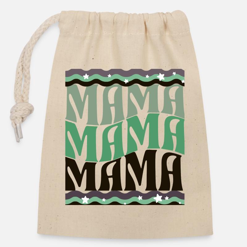 MAMA Waves Pattern Green Brown - Closable cotton gift bag (14x20cm) - nature