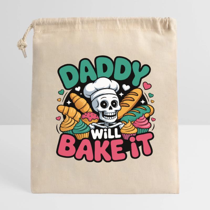 Daddy Will Bake It. Funny Skeleton Baker Design Closable cotton gift bag (14x20cm)