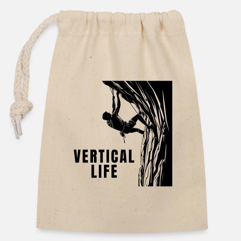 Vertical Life Kletterer Steilwand Design - Verschließbarer Geschenkbeutel aus Baumwolle (14x20cm) - Natur