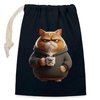 Grim Cat Café Râleux du matin - Sac cadeau en coton avec cordon (14 x 20 cm) - bleu marine - Devant