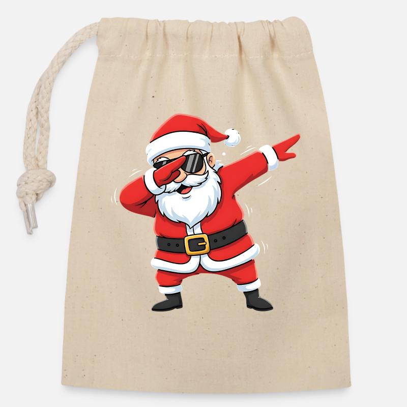 Lustiger Dabbing Weihnachtsmann Dab Santa - Verschließbarer Geschenkbeutel aus Baumwolle (14x20cm) - Natur