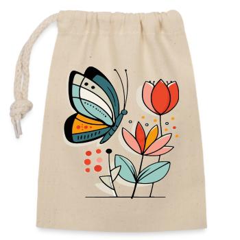 Schmetterling fliegt zu Blüten - Verschließbarer Geschenkbeutel aus Baumwolle (14x20cm) - Natur - Vorne
