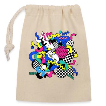 Buntes Geometrie-Chaos Pop Art - Verschließbarer Geschenkbeutel aus Baumwolle (14x20cm) - Natur - Vorne