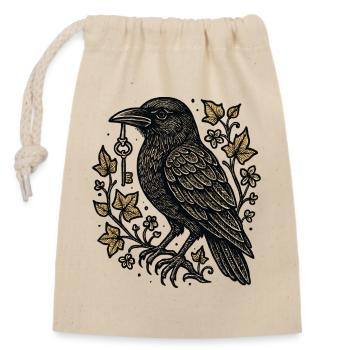 Corbeau avec une clé dans les tentacules - Sac cadeau en coton avec cordon (14 x 20 cm) - nature - Devant