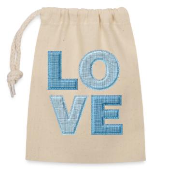 Love Denim Patch Schrift - Verschließbarer Geschenkbeutel aus Baumwolle (14x20cm) - Natur - Vorne