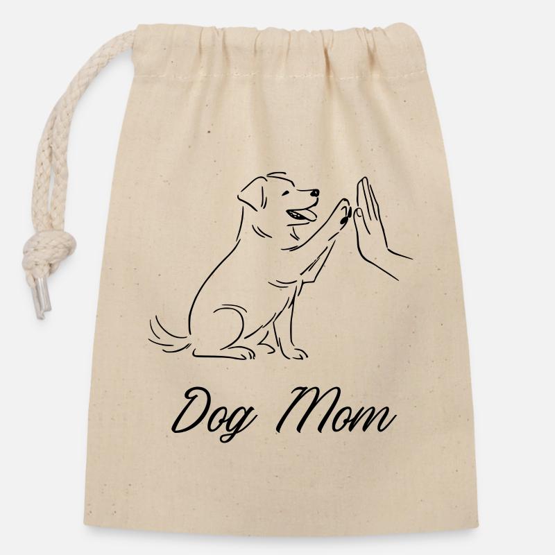 Dog Mom - Verschließbarer Geschenkbeutel aus Baumwolle (14x20cm) - Natur