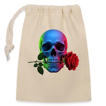 Neon Totenkopf mit Rose Gothic Design - Verschließbarer Geschenkbeutel aus Baumwolle (14x20cm) - Natur - Vorne