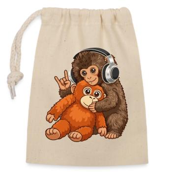 Monkey Punch Affe Musik hören  - Verschließbarer Geschenkbeutel aus Baumwolle (14x20cm) - Natur - Vorne