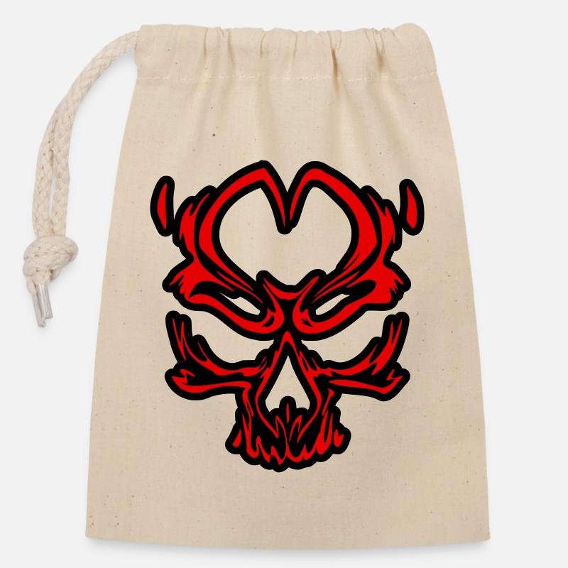 Crâne Rouge Stylisé sur Noir - Sac cadeau en coton avec cordon (14 x 20 cm) - nature