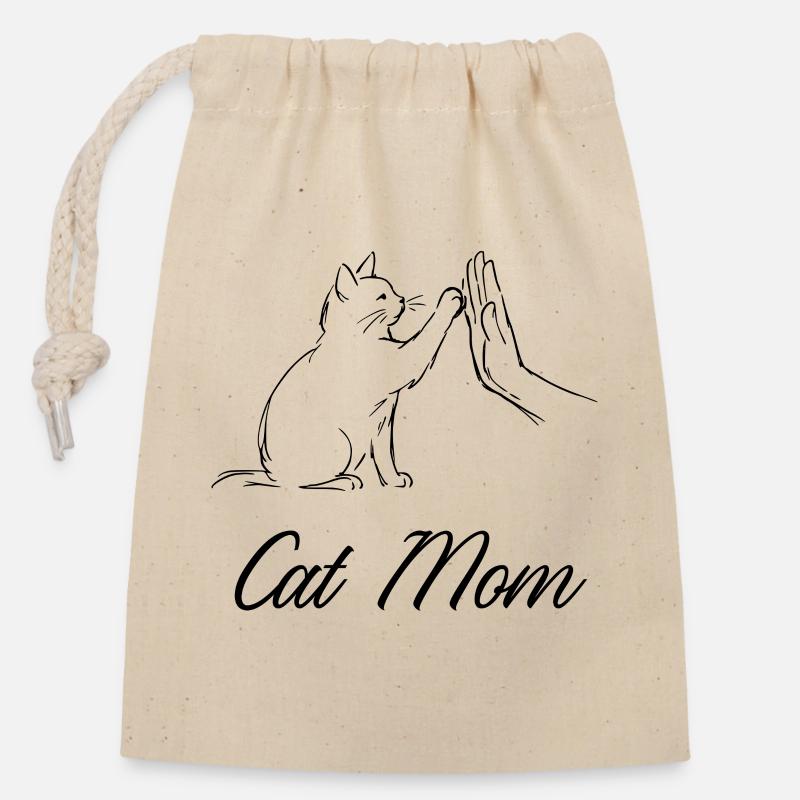Maman chat - Sac cadeau en coton avec cordon (14 x 20 cm) - nature