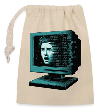Retro-Computer Schrecken-  Retroglitch KI - Verschließbarer Geschenkbeutel aus Baumwolle (14x20cm) - Natur - Vorne