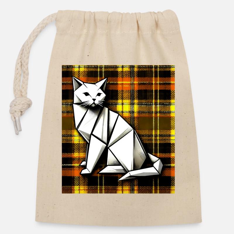 cat - Closable cotton gift bag (14x20cm) - nature