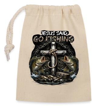 Jesus sagt: Go Fischen Angeln gehen Angler - Verschließbarer Geschenkbeutel aus Baumwolle (14x20cm) - Natur - Vorne