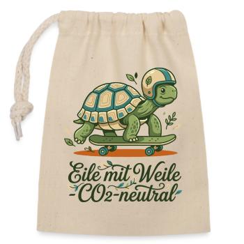 Schildkröte Skateboard Nachhaltig Spruch Design - Verschließbarer Geschenkbeutel aus Baumwolle (14x20cm) - Natur - Vorne