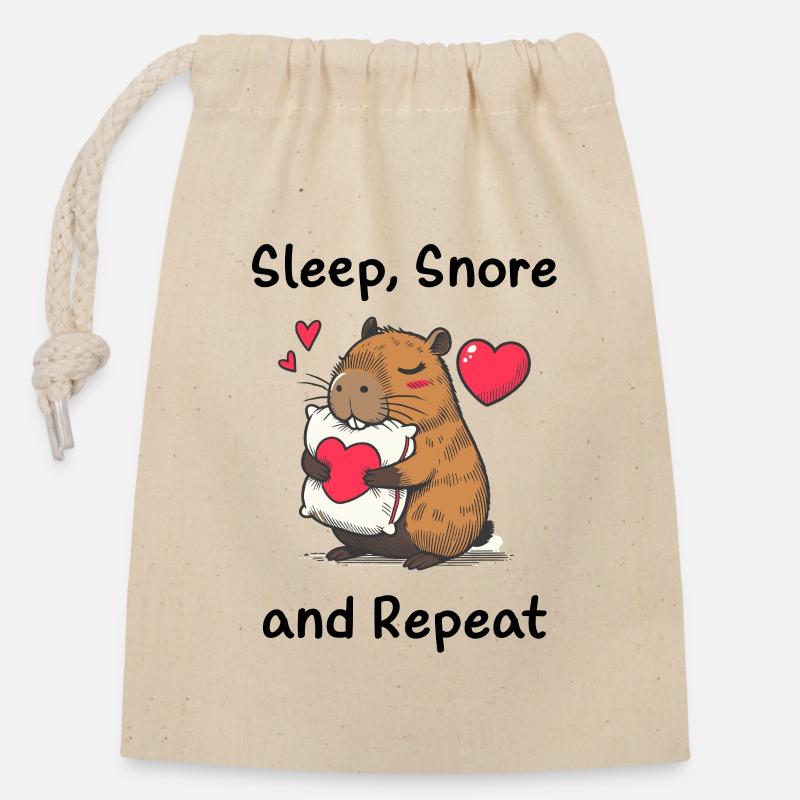 Amour du cœur capybara - Sac cadeau en coton avec cordon (14 x 20 cm) - nature