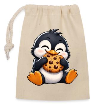 Cute Penguin Cartoon Cookies Snacking Comic Nibbling - Closable cotton gift bag (14x20cm) - nature - Front