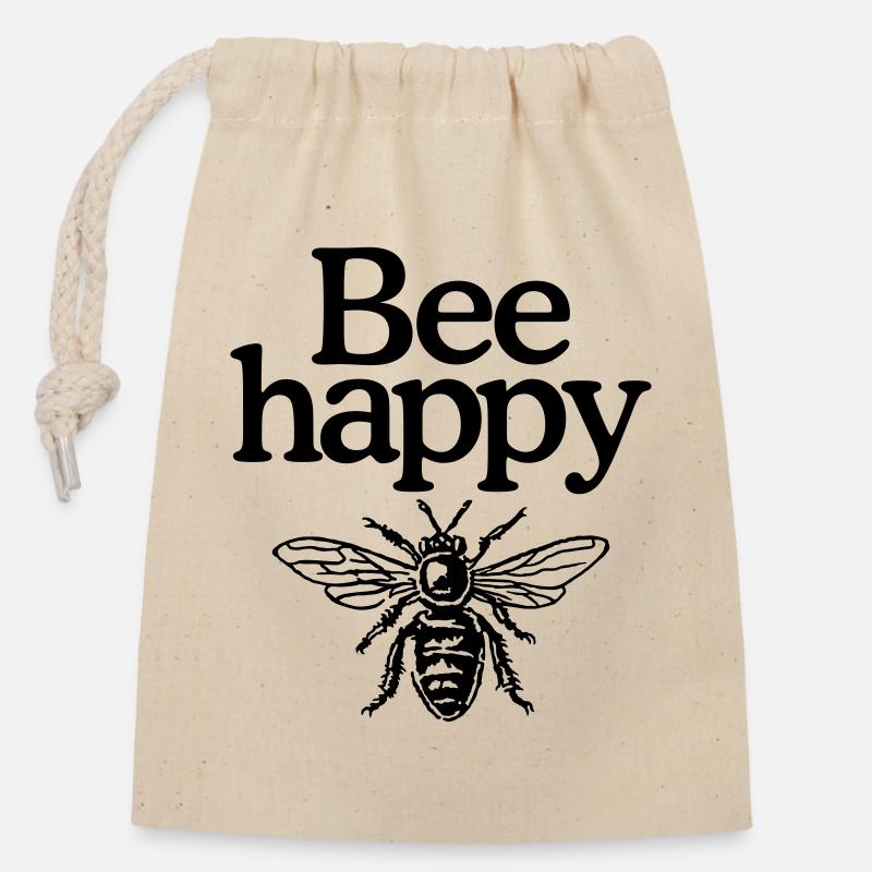 Bee happy - Sac cadeau en coton avec cordon (14 x 20 cm) - nature