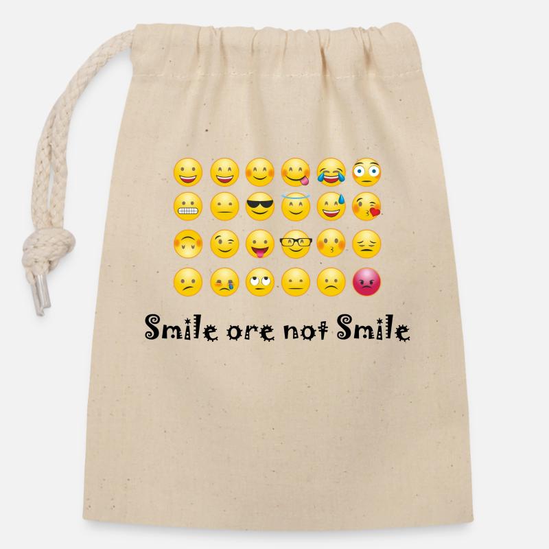 Smiley - Sac cadeau en coton avec cordon (14 x 20 cm) - nature