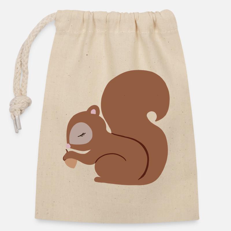 Eichhörnchen mit Eichel süß - Verschließbarer Geschenkbeutel aus Baumwolle (14x20cm) - Natur