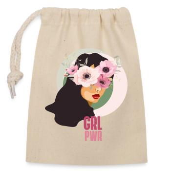 girl power flowers strong face pink feminism cute - Closable cotton gift bag (14x20cm) - nature - Front
