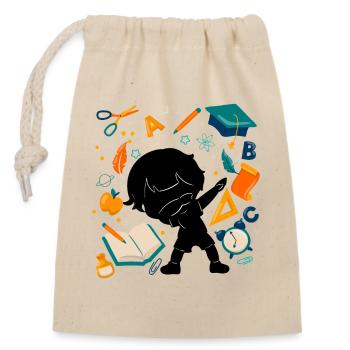 Silhouette Junge Ersten Tag Der Schule Student - Verschließbarer Geschenkbeutel aus Baumwolle (14x20cm) - Natur - Vorne