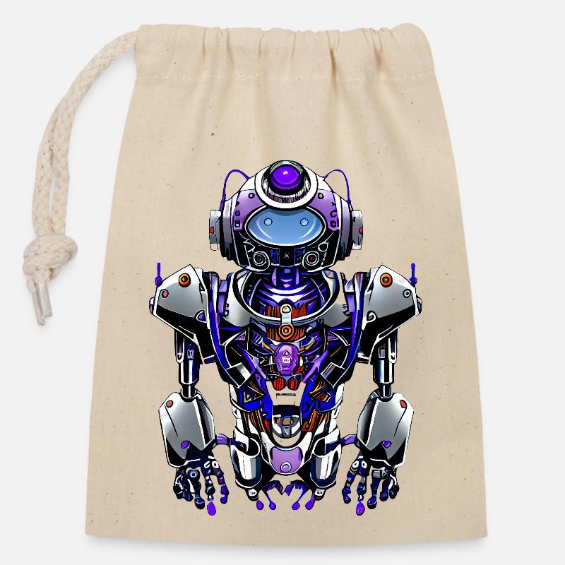 Robot Omega - Sac cadeau en coton avec cordon (14 x 20 cm) - nature