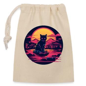 Synthwave japan Cat in the night - Closable cotton gift bag (14x20cm) - nature - Front