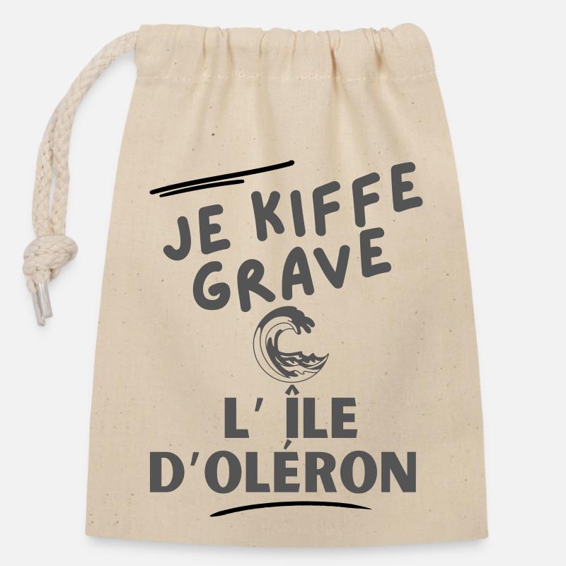Je kiffe grave l'île d'Oléron 2 - Sac cadeau en coton avec cordon (14 x 20 cm) - nature