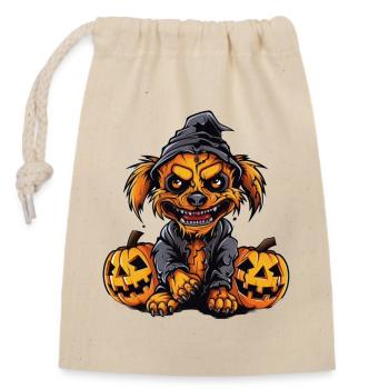 Chien d’Halloween effrayant avec des citrouilles - Sac cadeau en coton avec cordon (14 x 20 cm) - nature - Devant