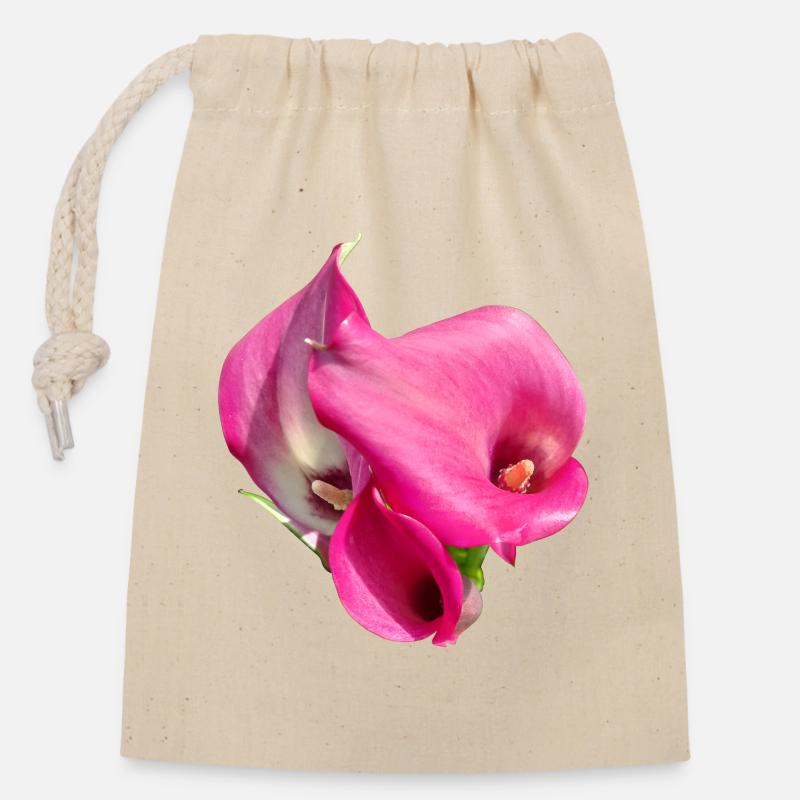 Pink Calla Blütentrio - Verschließbarer Geschenkbeutel aus Baumwolle (14x20cm) - Natur