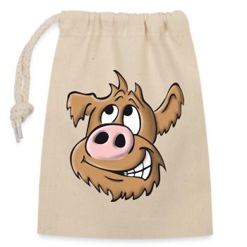 Pig dog naughty - Closable cotton gift bag (14x20cm) - nature - Front