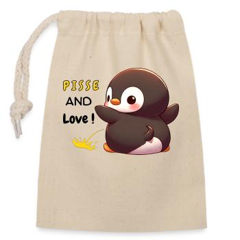 Humorvolle Ausdrücke "Pisse und Love Penguin" - Verschließbarer Geschenkbeutel aus Baumwolle (14x20cm) - Natur - Vorne