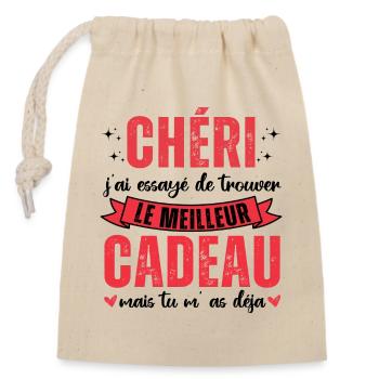 Chéri tu m' as déja humour Saint-Valentin cadeau - Sac cadeau en coton avec cordon (14 x 20 cm) - nature - Devant