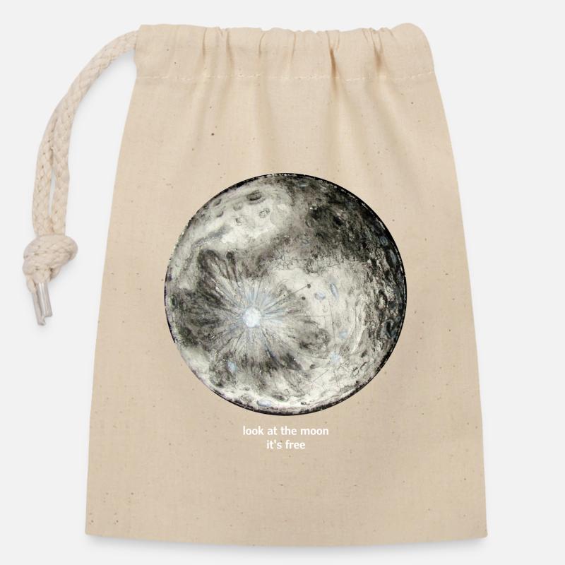 regarde la lune, c'est gratuit (lettres blanches) - Sac cadeau en coton avec cordon (14 x 20 cm) - nature