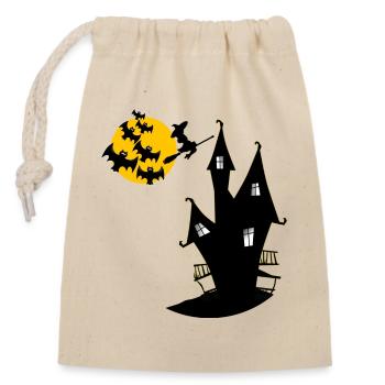 Witch's house with moon and bats - Closable cotton gift bag (14x20cm) - nature - Front