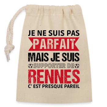 Supporter Rennes Cadeau Football Fan Rouge Noir - Sac cadeau en coton avec cordon (14 x 20 cm) - nature - Devant