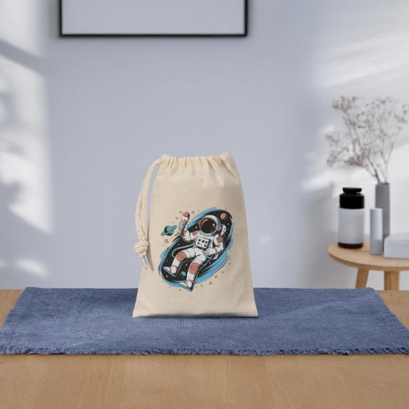 Conception spatiale de l’espace des astronautes avec des planètes et Sac cadeau en coton avec cordon (14 x 20 cm)
