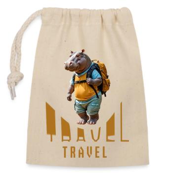 Hippo - Closable cotton gift bag (14x20cm) - nature - Front